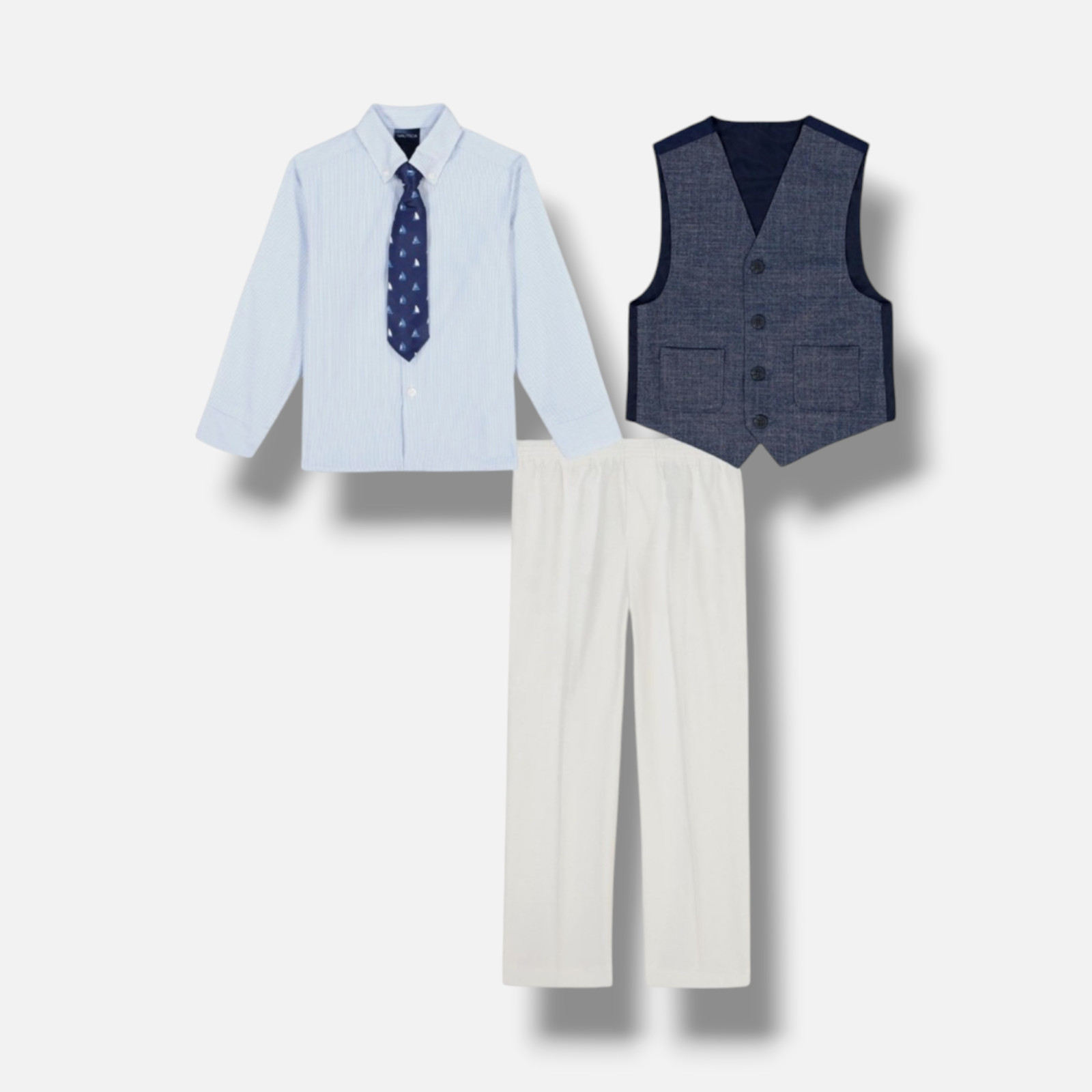 Nautica Baby Boy’s Blue 4-Piece Textured Printed Vest Set Size 3T