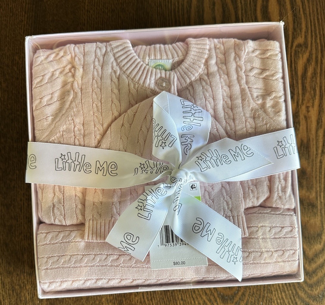 Little Me 3 Piece Sweater Gift Set Sweater Hat Blanket Pink Baby Girl 3 Mo.