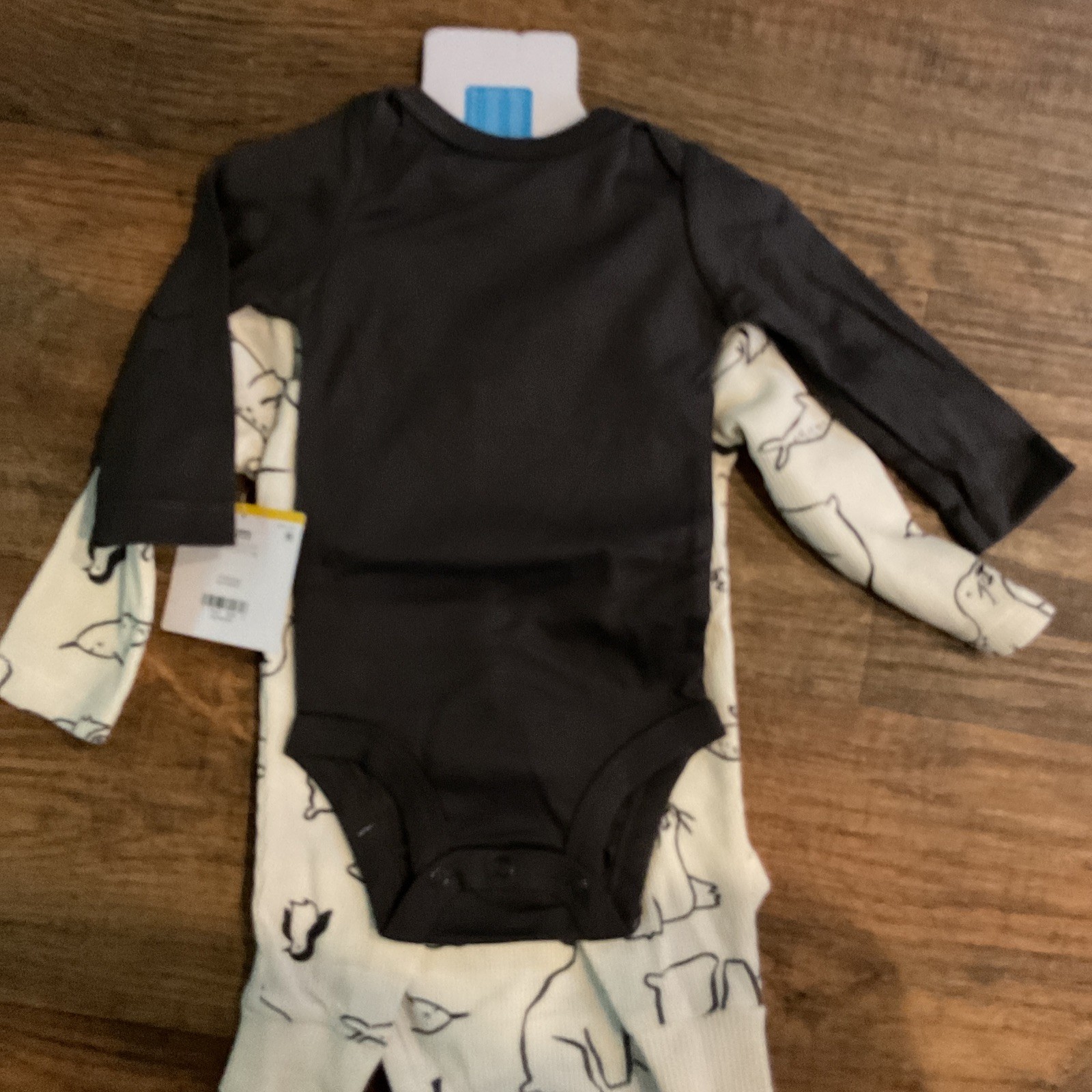 Carters Baby 3 Pc Set 2 Long Sleeve One Piece 1 Pants White,Gray,Black Sz 6 M