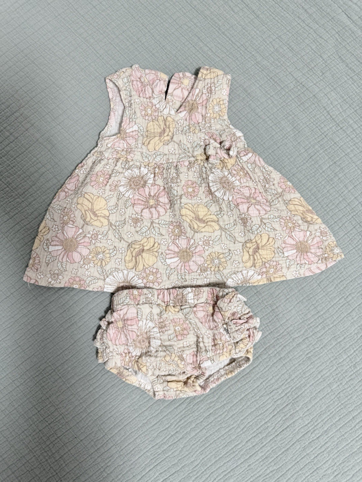 Rabbit&Bear Organic Muslin Cotton Baby Girl 3M 2pc Floral Dress & Bloomers Set