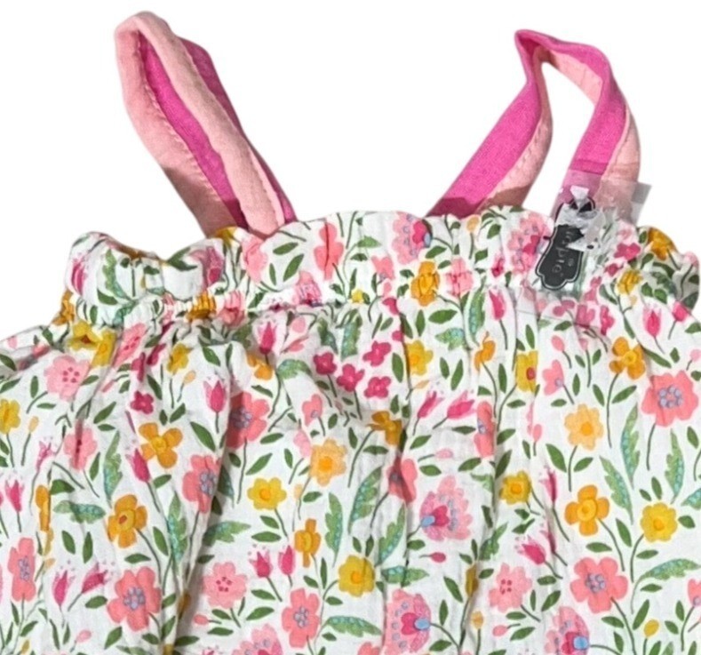 Mud Pie 0-3m NWT Summer Floral Baby Pinafore bloomer Set cotton gauze pink green