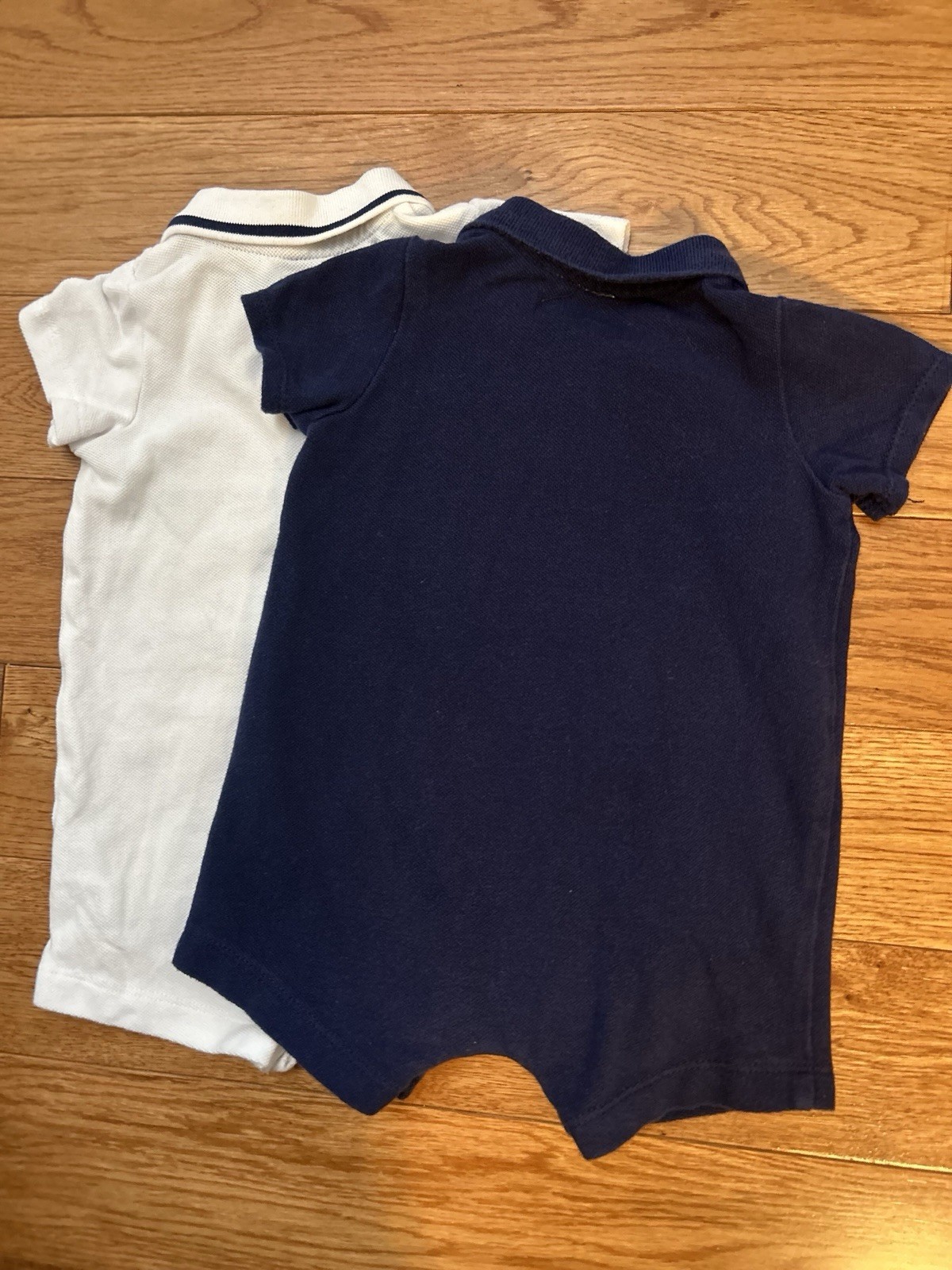2-Little Me Puppy Dog Polo Romper Set 6M Baby Boy Navy White