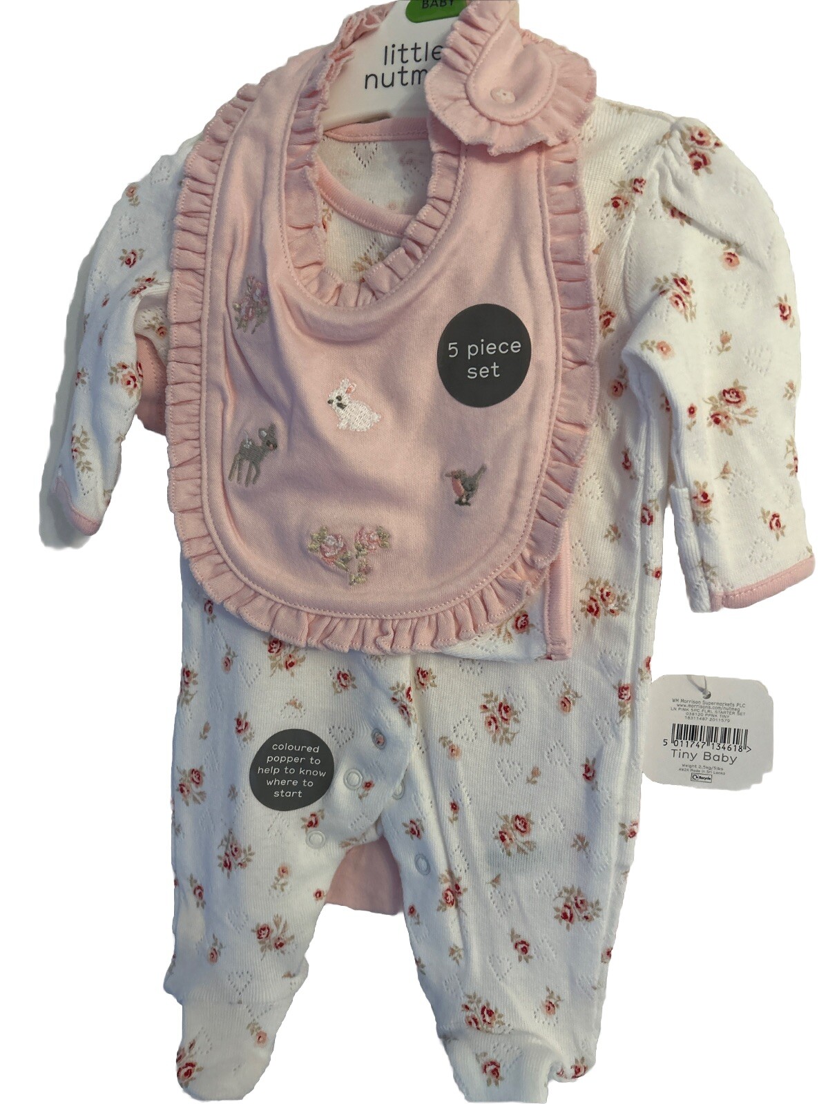 Tiny Baby ~ 5 Lbs ~ Pink Floral& Bunny Themed 5 Piece Starter Set By Nutmeg