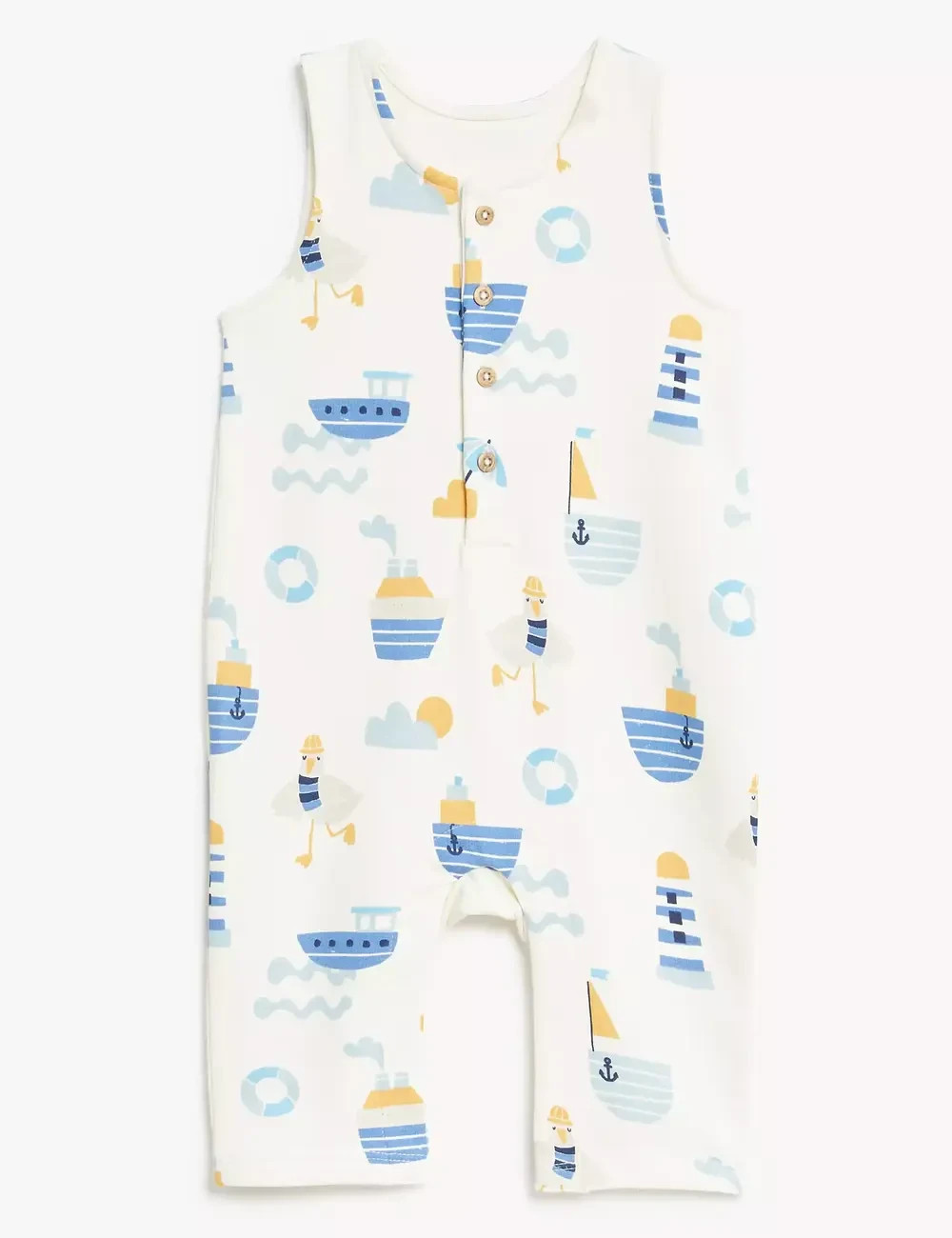 New Marks and Spencer M&S 2pc Blue White Cotton Rich AOP Boat Print Outfit Set