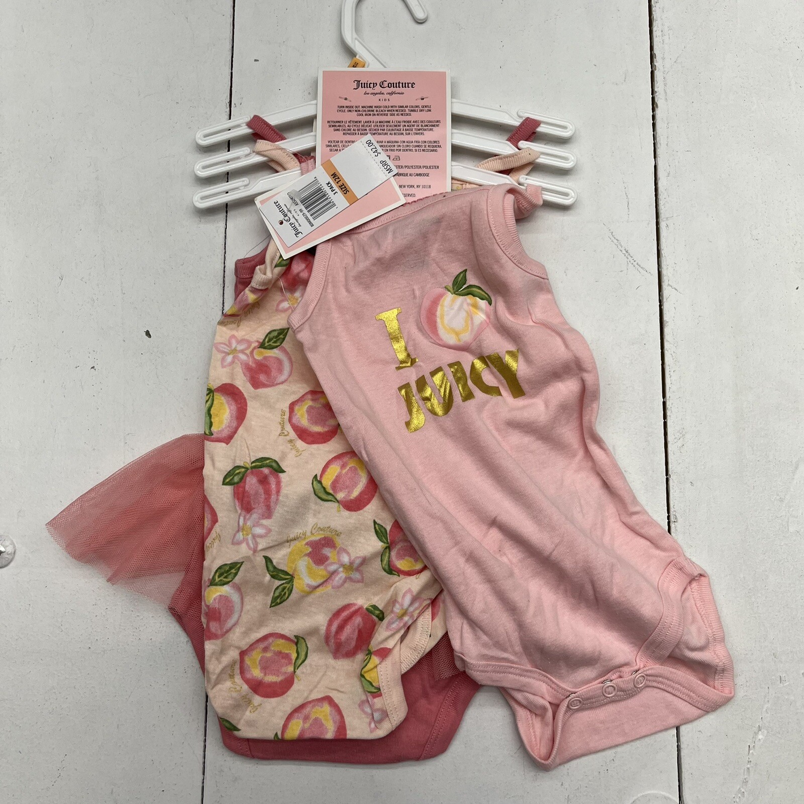 Juicy Couture Pink Tutu Bodysuit & 2 Regular Bodysuits Set Girls Size 12M NEW