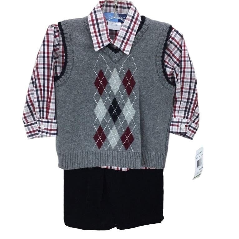 Good Lad Boys Outfit 18 M Sweater Vest Pant Toddler Black Red Gray 3 Pc