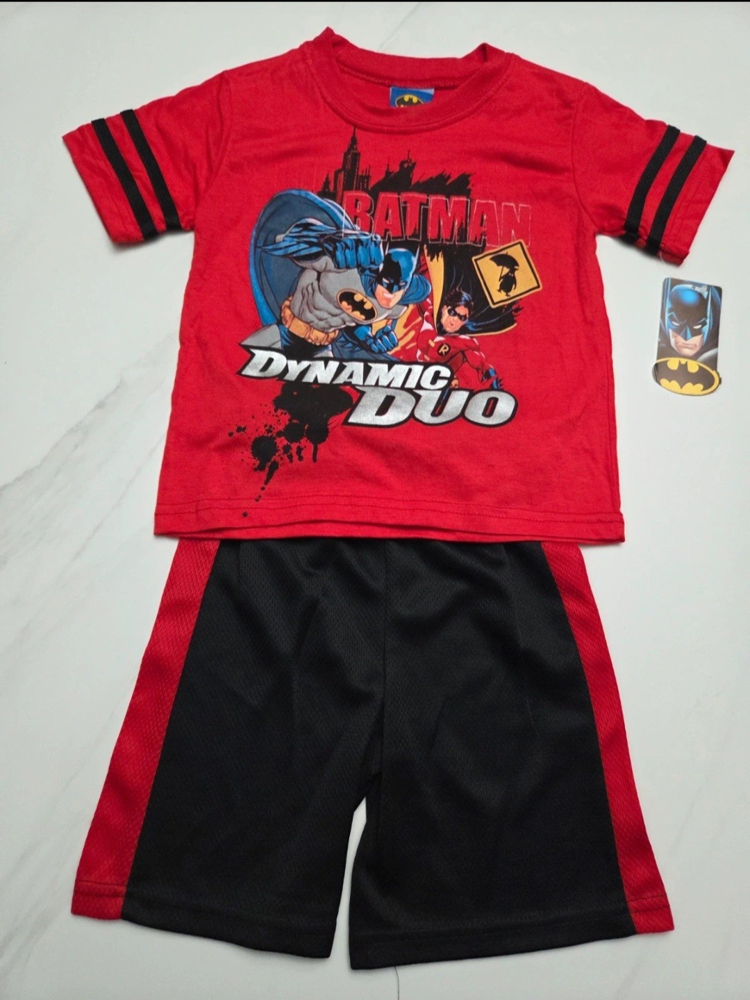 DC Comics Batman Boys 2T 2-Piece Outfit Set New w/ Tags Shirt Shorts Red Black