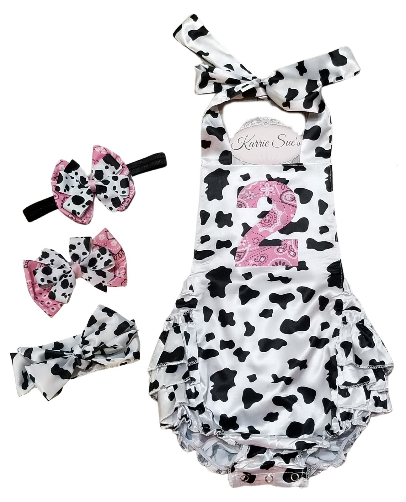 Cowgirl 2nd Birthday Romper – Cow Print & Pink Bandana – Personalized ROMPER
