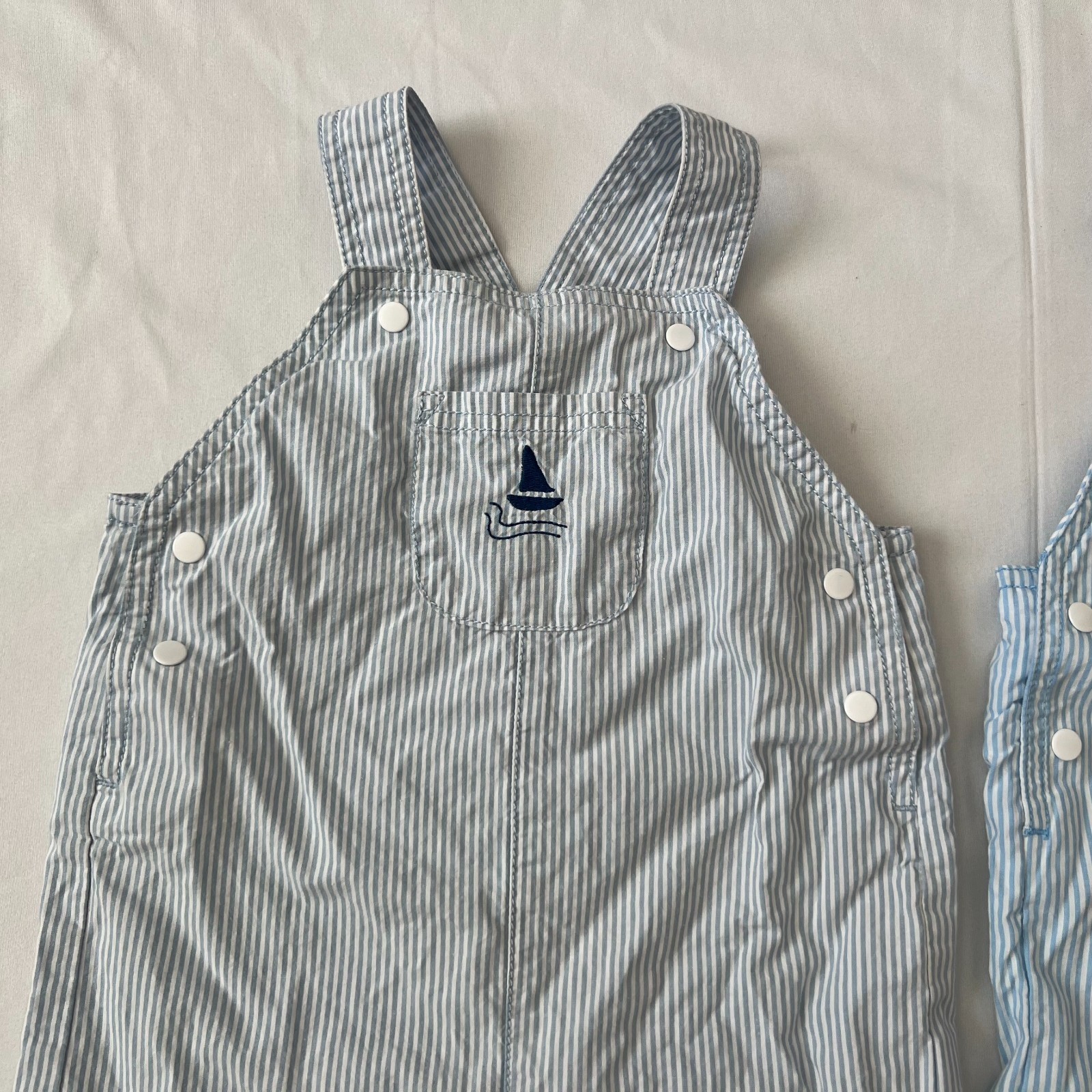 Carters Baby Overalls Boys 12m Sailor Blue White Striped Sail Boat Outfit Infant