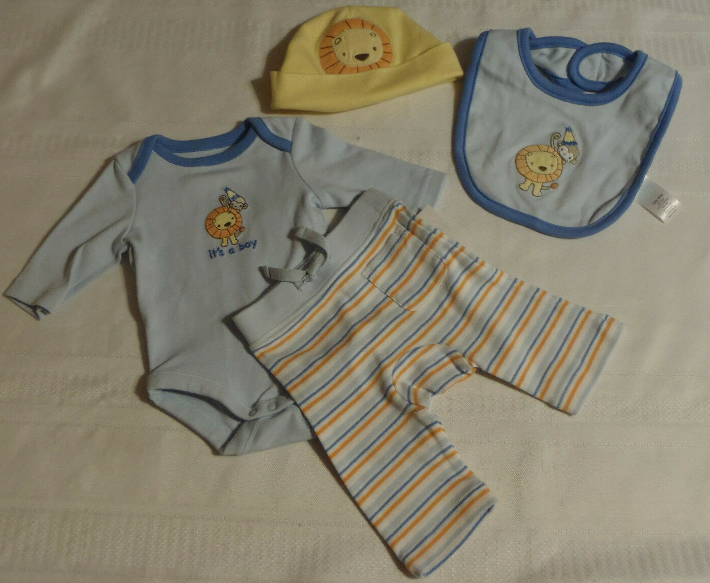 Gymboree Preemie Up To 7 Lbs Blue Lion Monkey Bodysuit Pants Bib Hat Outfit NWT