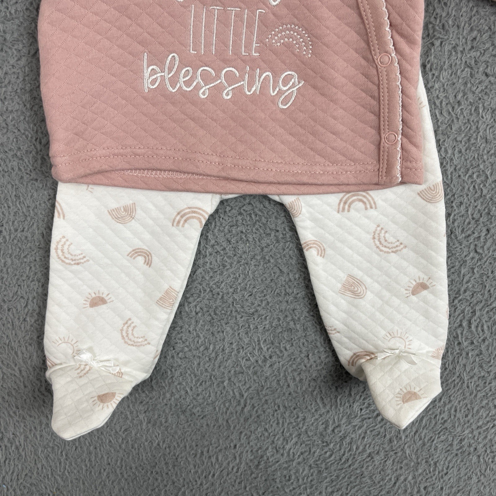 Catherine Malandrino Baby 3 Pc Quilted Top Pants Hat Baby 3/6 Mo Peachy Pink NWT