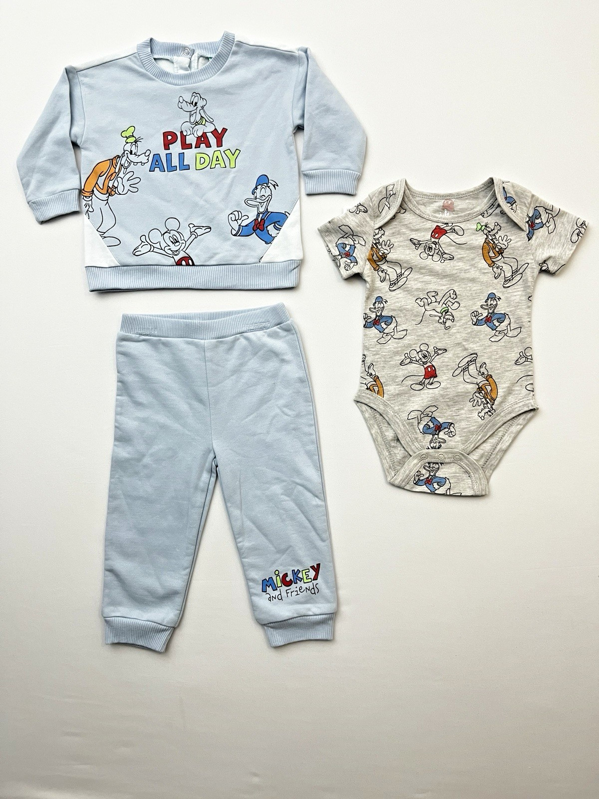 Disney Mickey Mouse & Friends 3 Piece Outfit Set 12M NWT Play All Day Baby