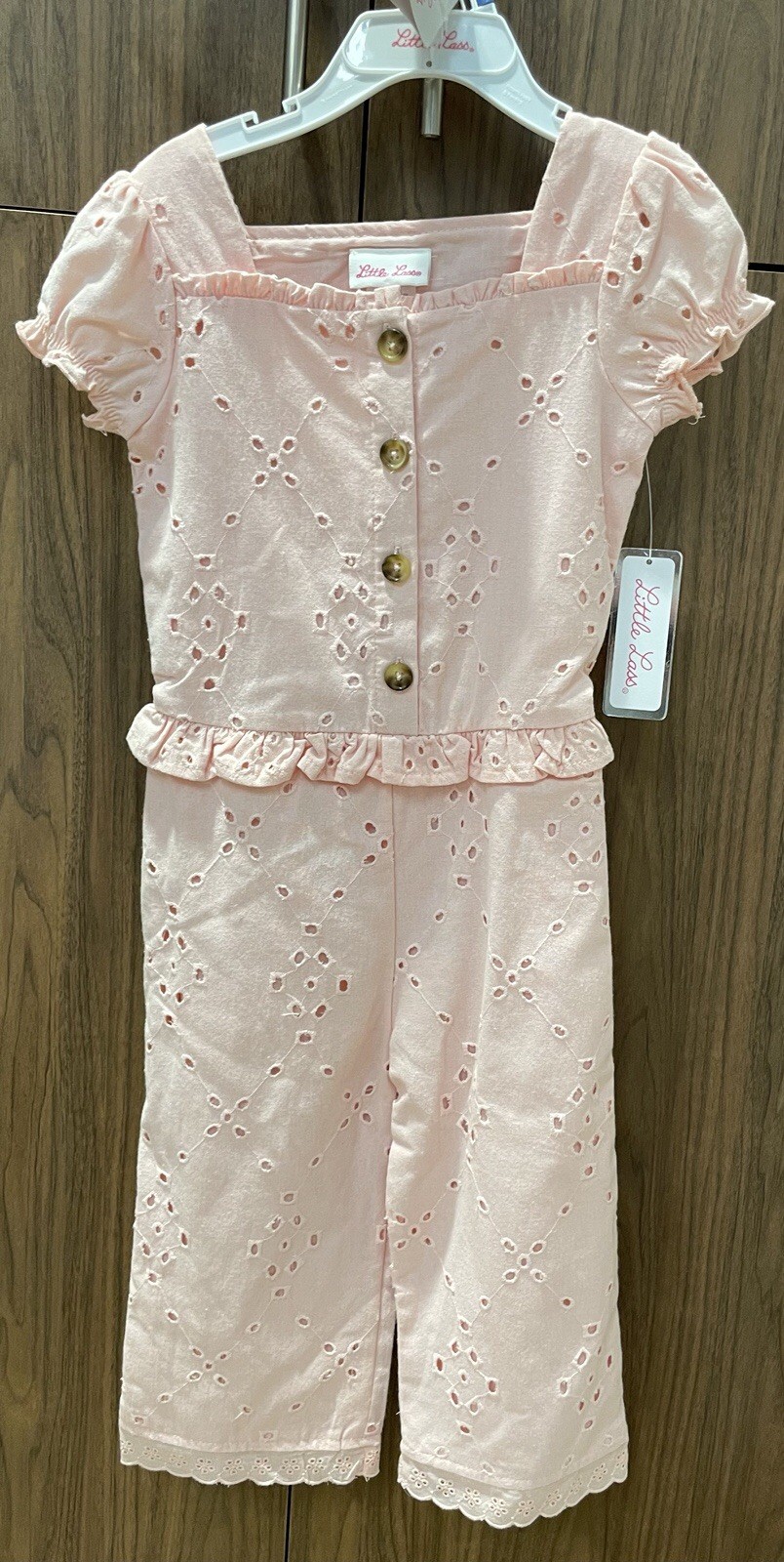 Little Lass Girl 2 Piece Short Sleeve Pant Suit and headband. Size 4T Pink NWT