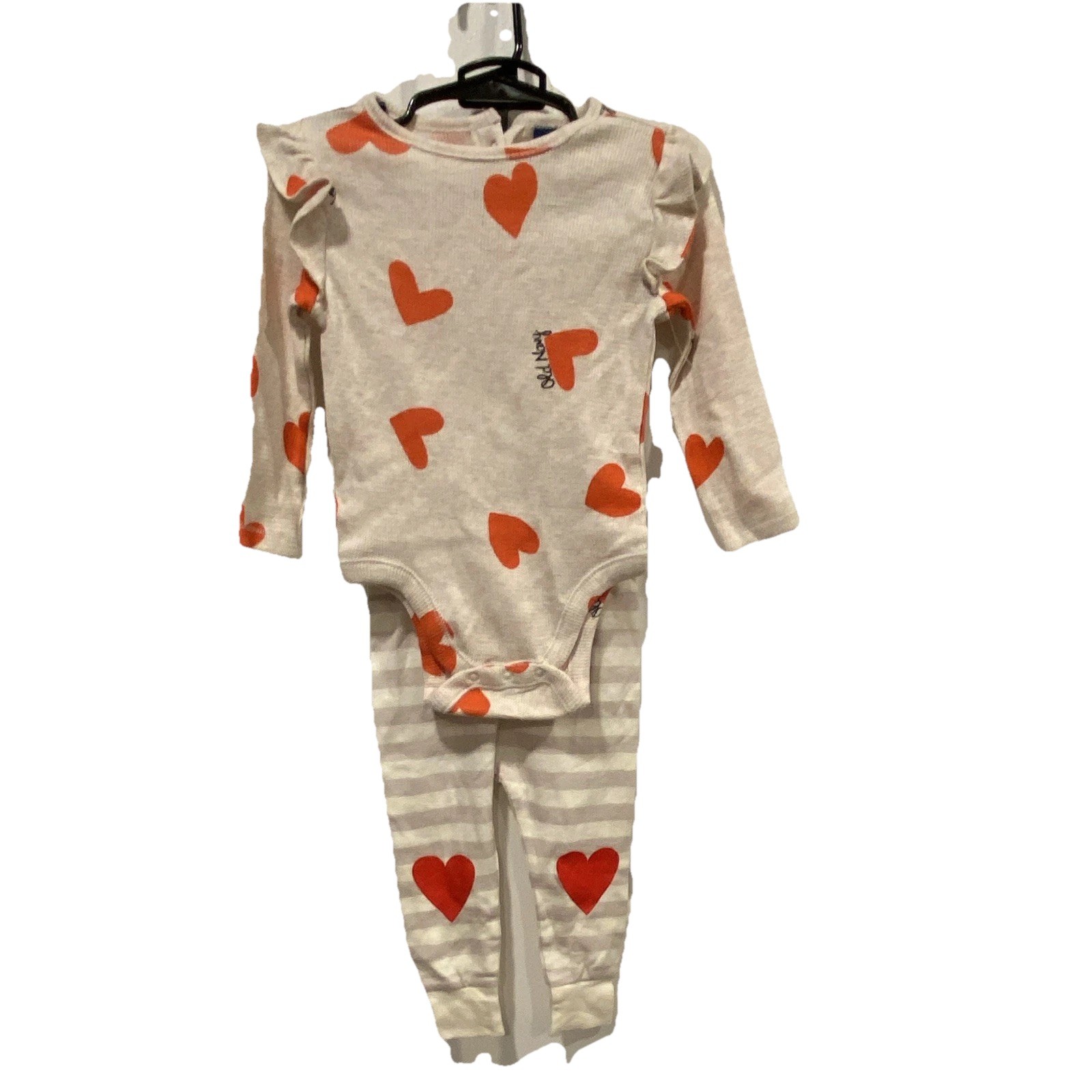 Old Navy Unisex Baby 2pc Bodysuit & Leggings Set 12-18M Hearts Waffle Knit
