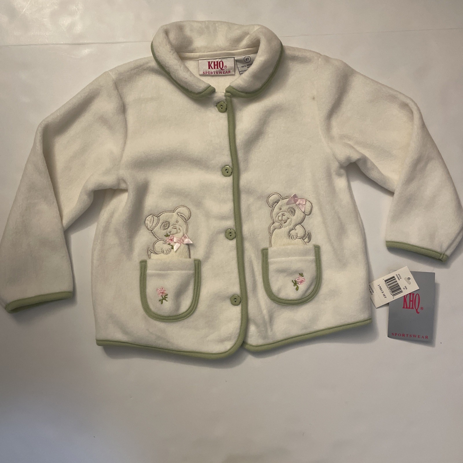KHQ Sportswear 2-Pc Fleece Girls Outfit – 4T Toddler – Embroidered Dogs & Flower