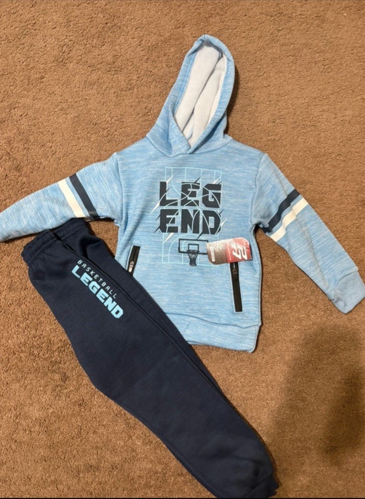 Boys 4T 2-Piece Hooded Hoodie & Pants Set Blue/Navy Basketball Graphic