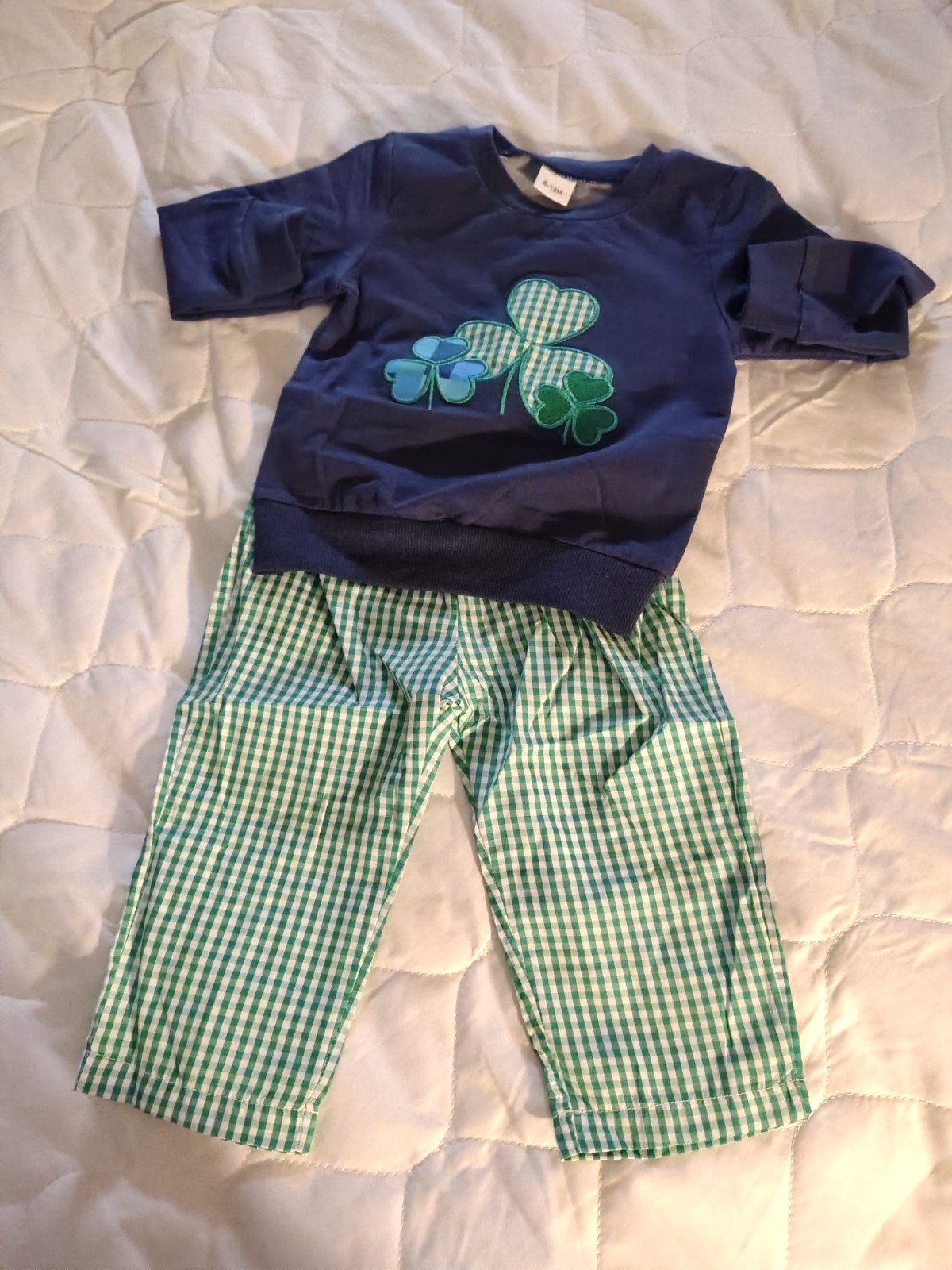 St. Patrick’s 2-Piece Outfit Set 2T Navy Sweatshirt + Green Gingham Pants