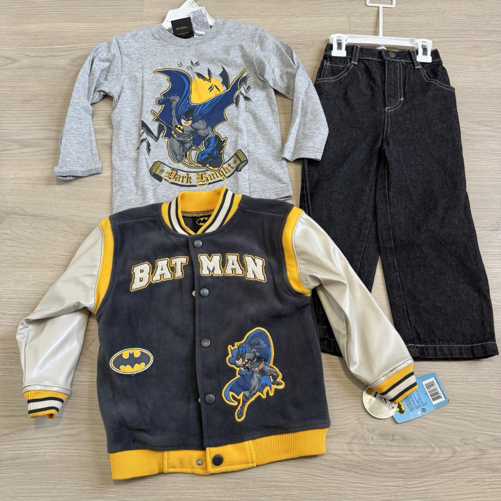 Vintage Y2K 2007 Batman Dark Knight 3 Piece Set Varsity Jacket Jeans Shirt 3T