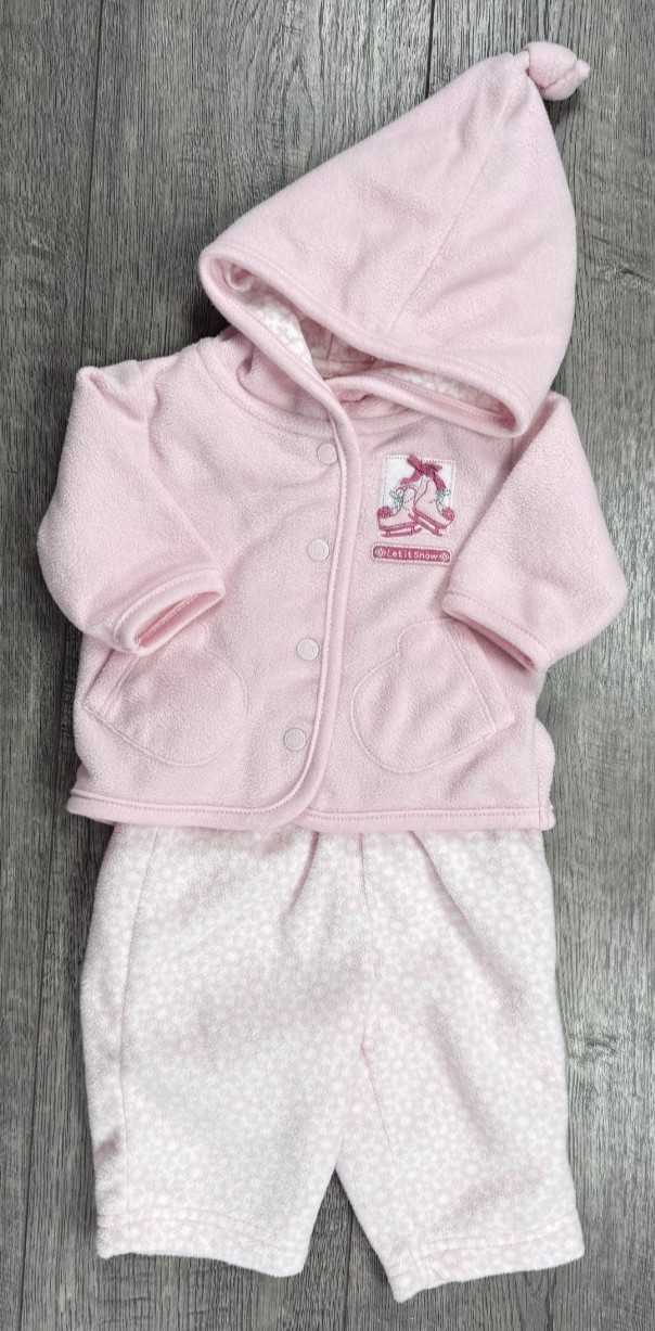 Baby Girl Clothes Vintage Carter’s Newborn 2pc Pink Fleece Let It Snow Outfit