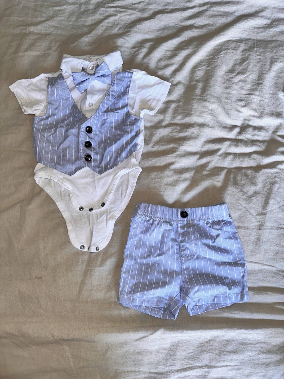 ANDY & EVAN Infant Pinstripe Vest & Short Set, Chambray 9-12 Months