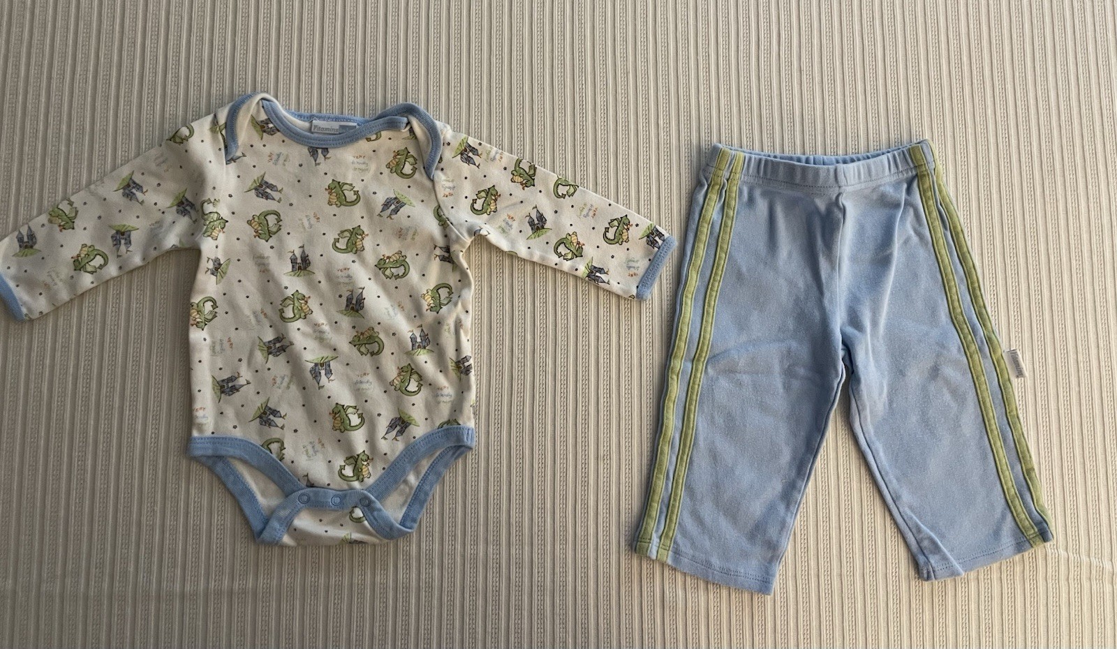 Vintage Vitamins Baby 2pc Dragon Outfit Set 9M Long Sleeve Cotton Bodysuit Pants