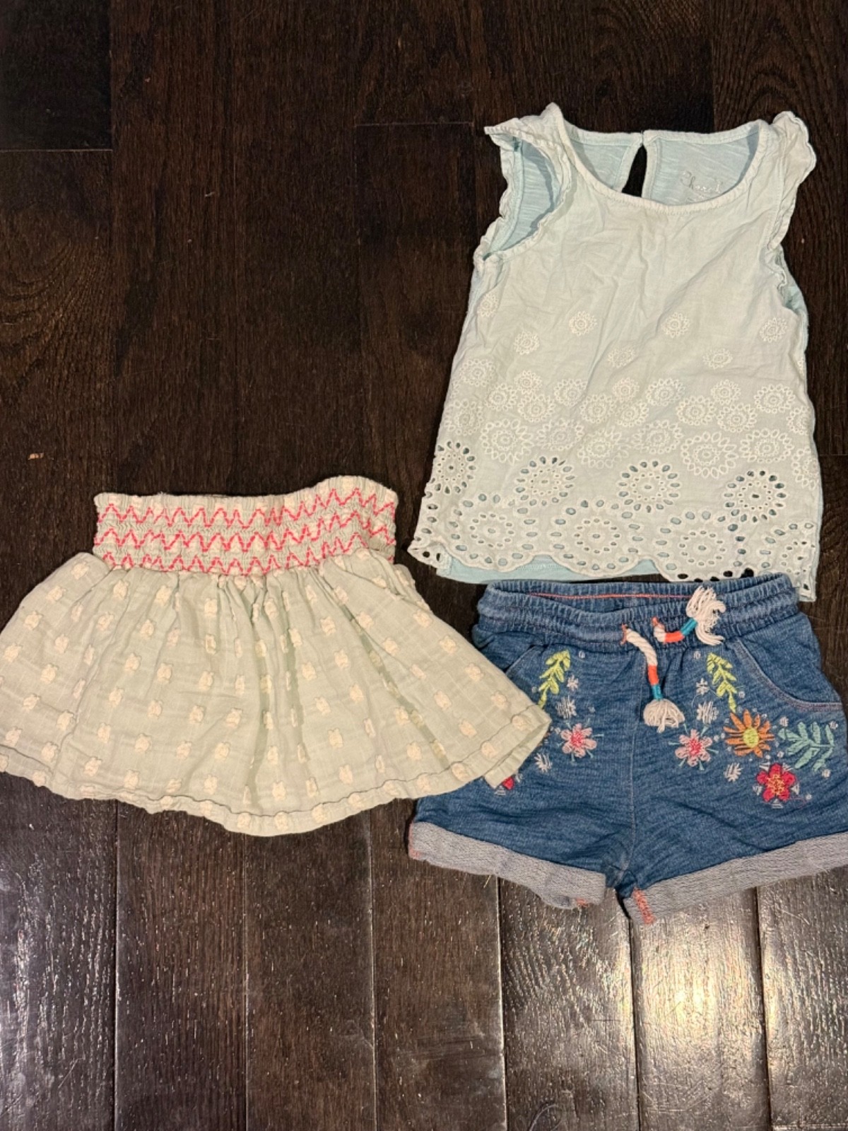 Boutique Summer 18M – 2T Eyelet Tank, Smocked Skirt, and Embroidered Shorts