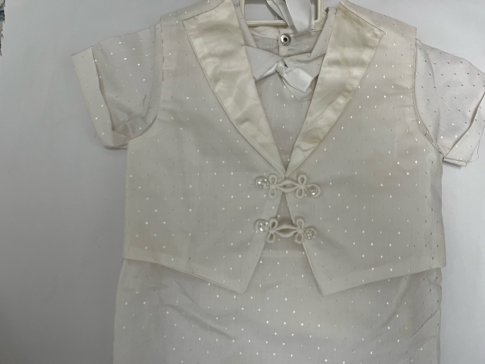 Vintage White Baby Boys Romper Vest Set with Bonnet Christening Special Occasion
