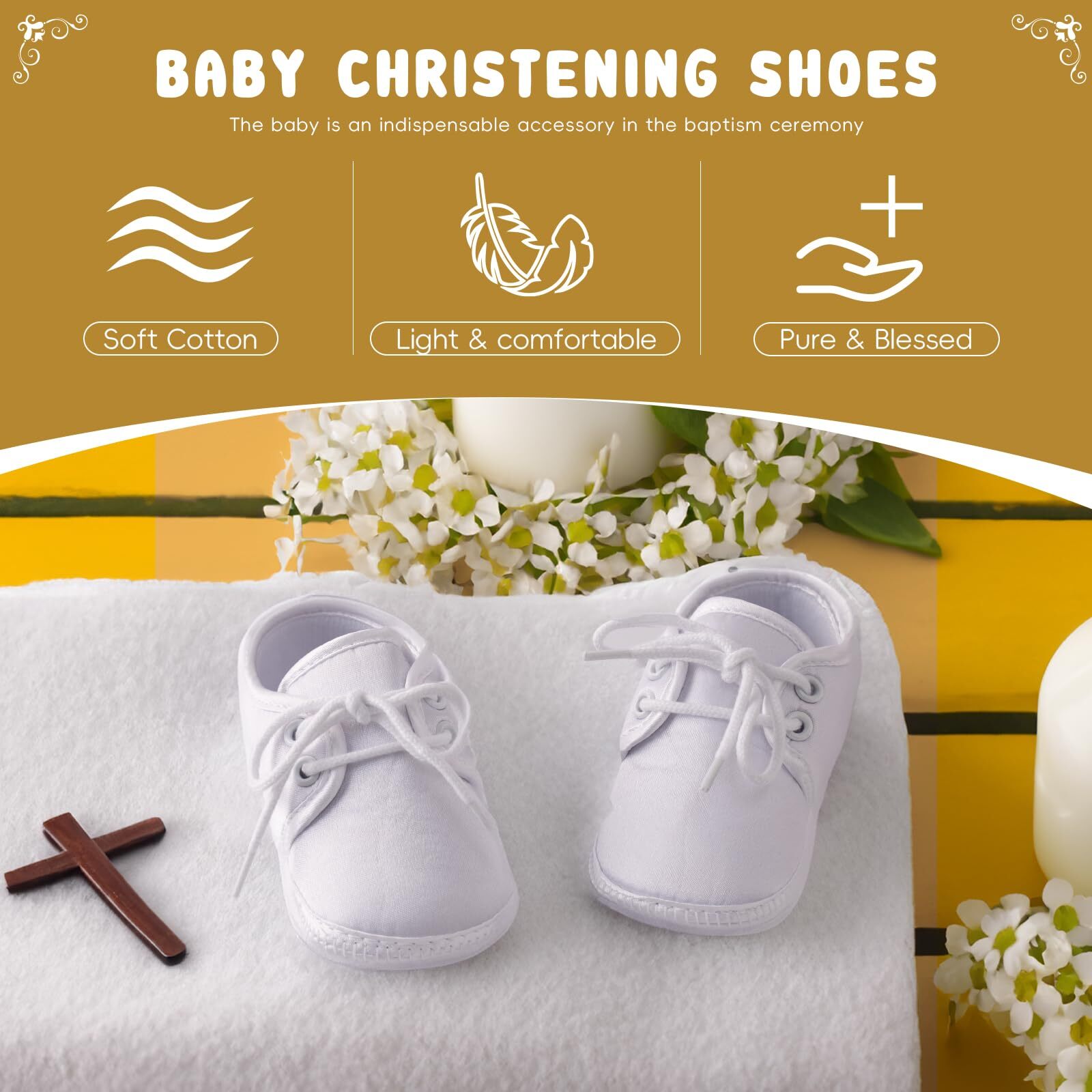 Baby Boy Baptism Shoes 6-9 Months Infant Newborn Walking White Booties Easter…