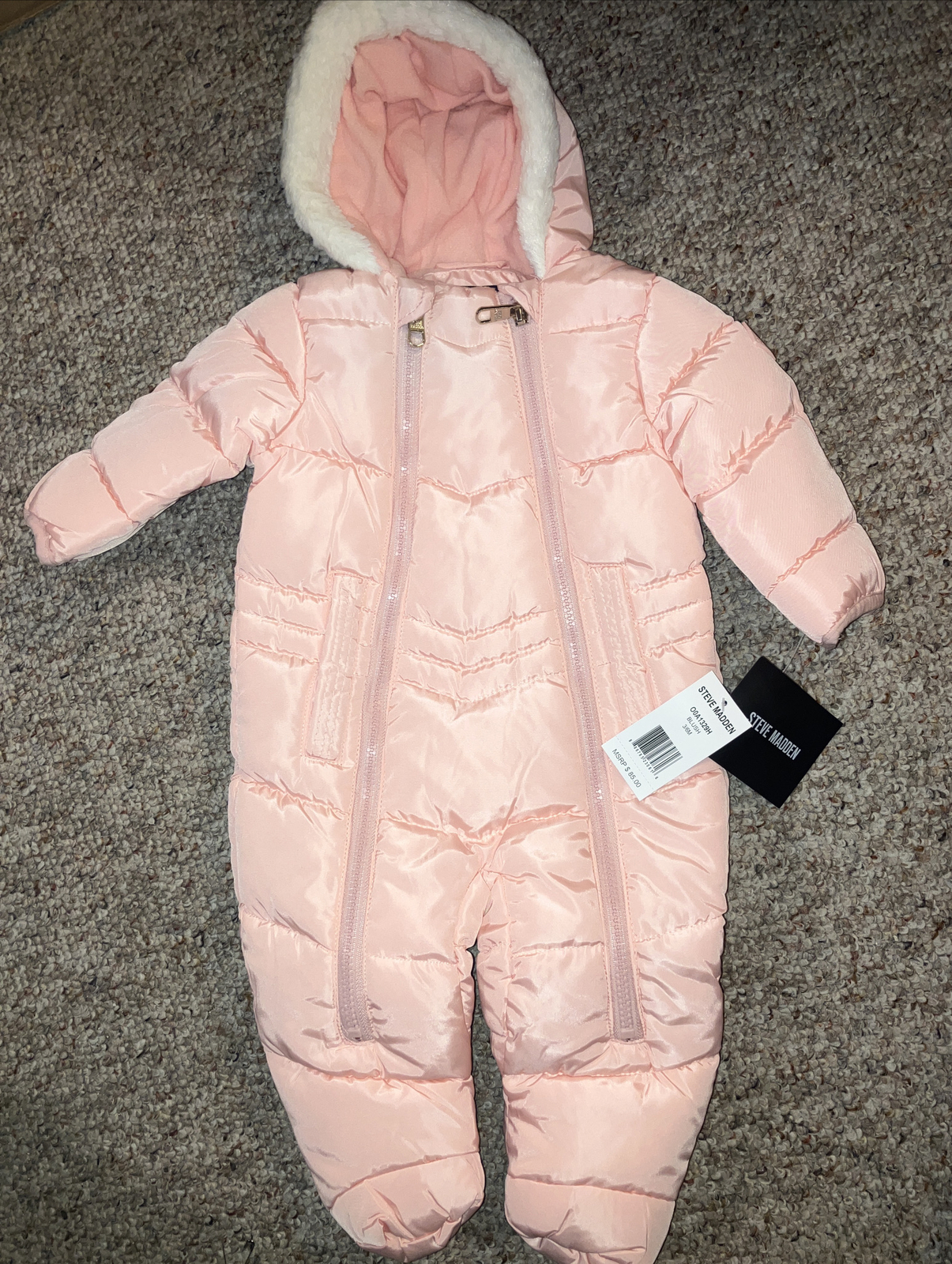 Steve Madden Girl Pink Winter Hooded Snowsuit . NWT. Size 3/6mo. MSRP $85