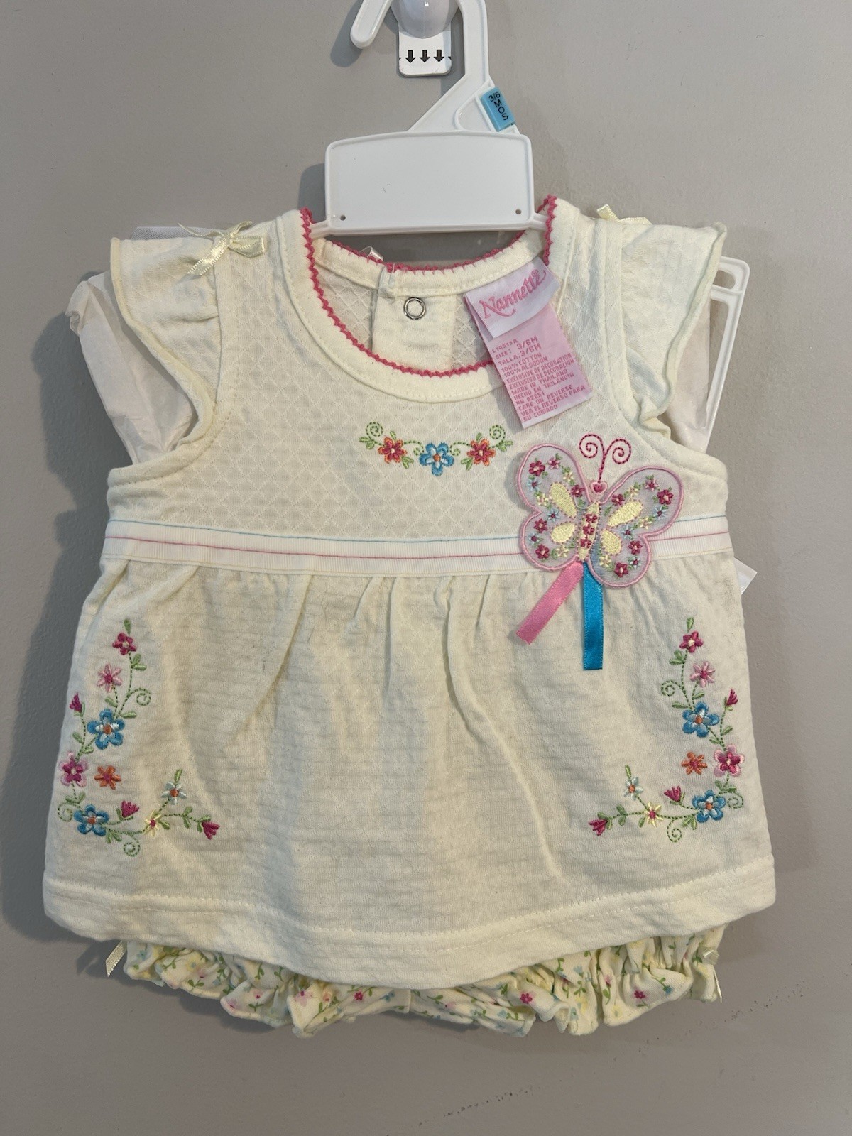 Vintage Y2K Nanette Embroidered Butterfly Floral Outfit Set Size Baby 3/6M