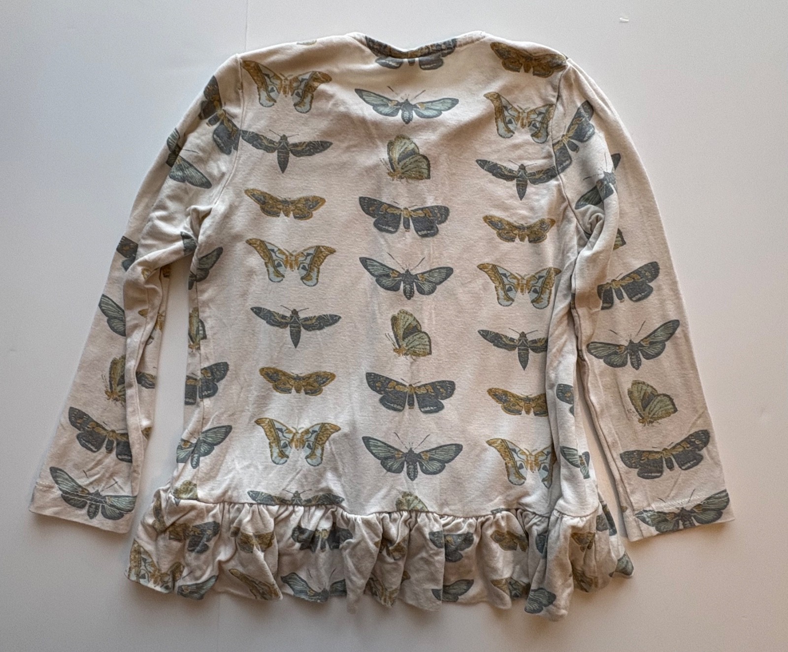 Kate Quinn Shirt Modal Knit Ruffle Bottom Long Sleeve Moth Butterfly Girl 3T