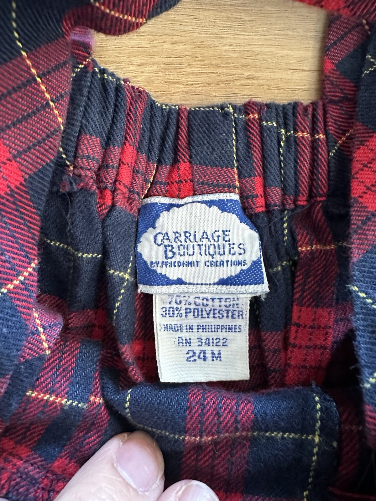 VTG Baby Boy Red Blue Tartan Plaid Suspended Pants Outfit 24 Mos Christmas 90’s