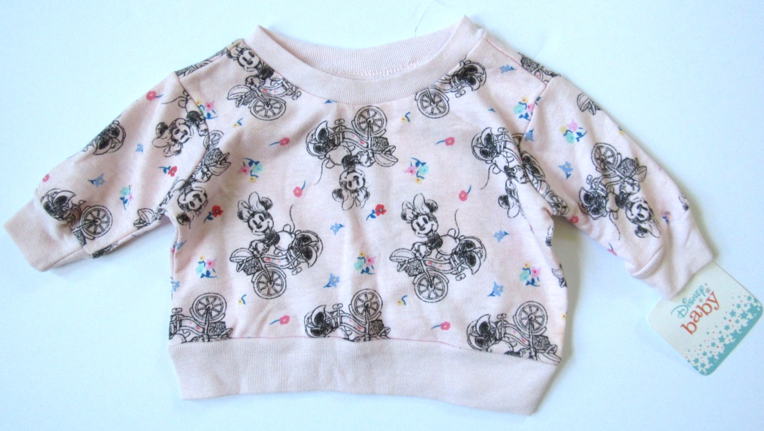 Disney Baby Outfit 0-3 Months Minnie Mouse Pink Bicycle Print Top Shorts 2 Piece