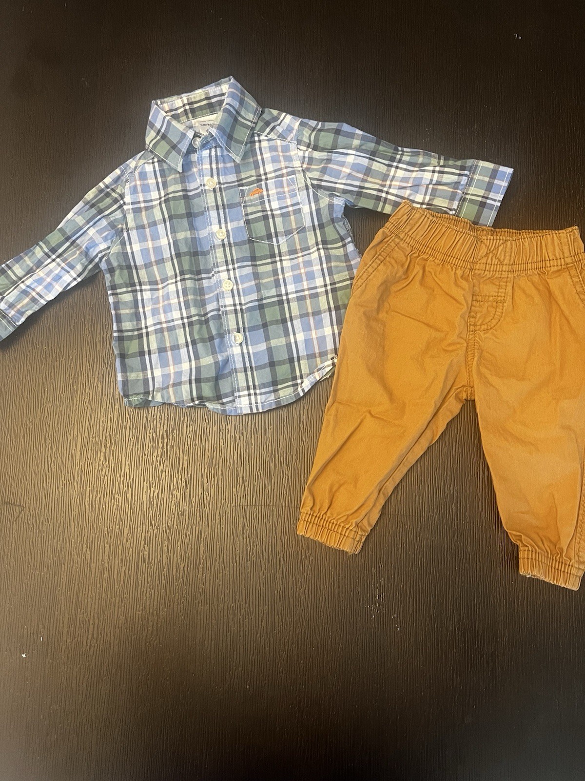 Carter’s 2-Piece Boys Set 6M Plaid Button-Up Shirt & Elastic Waist Pants
