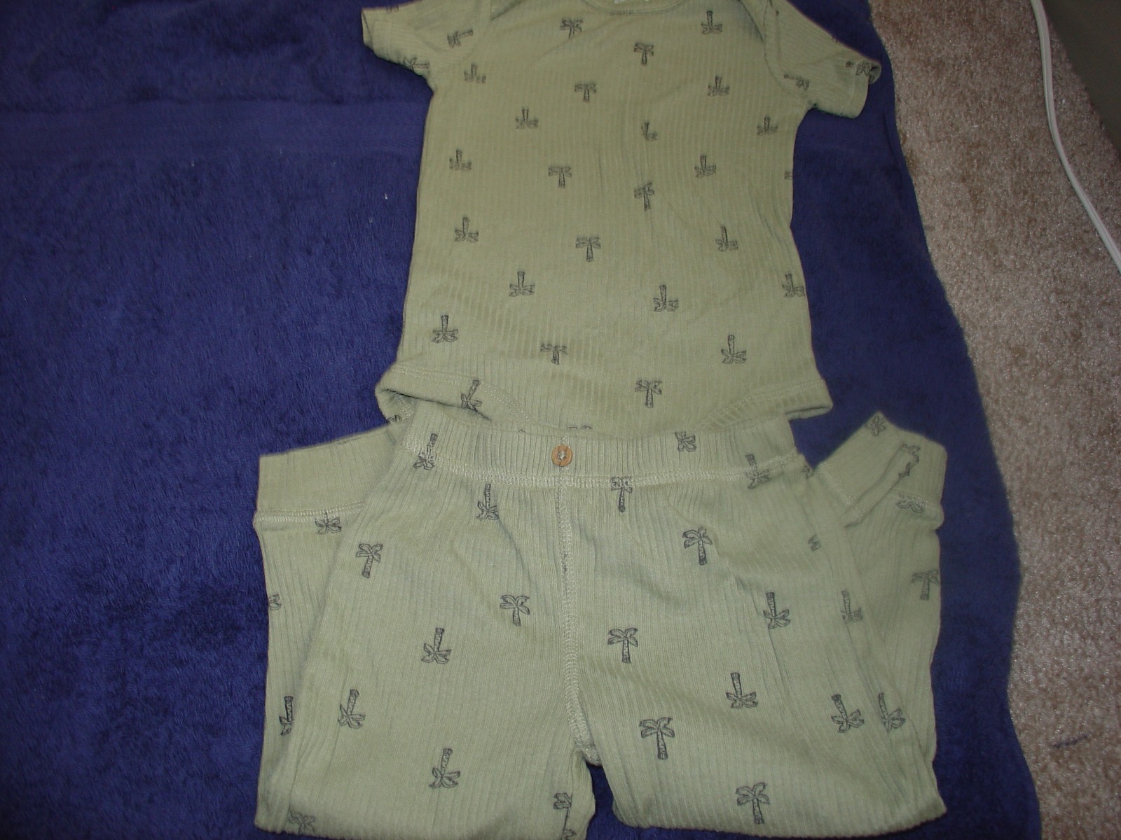 NEUTRAL TODDLER LONG BOTTOMS & S/SLEEVE PALM TREES BODYSUIT 2PC. SET SIZE 18M
