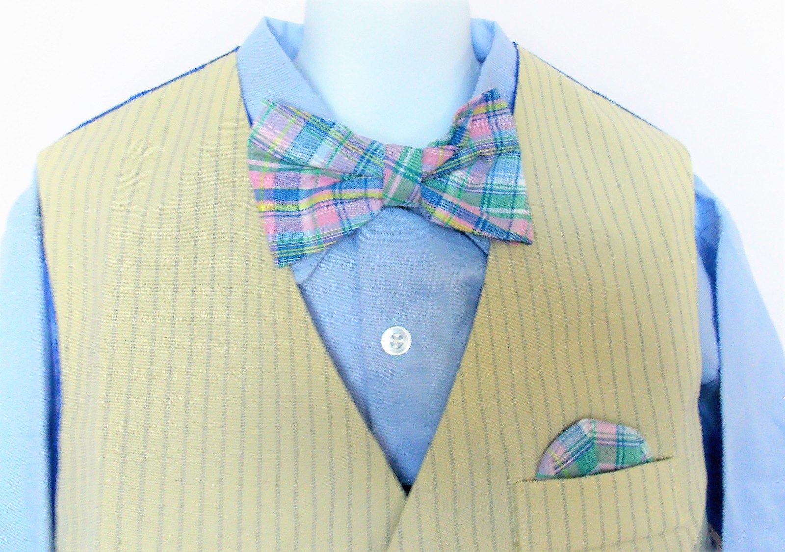 Hudson Ferrell 4 Pc Vest Set Boys Sz 8 Special Occasion Tan Blue Pinstripe