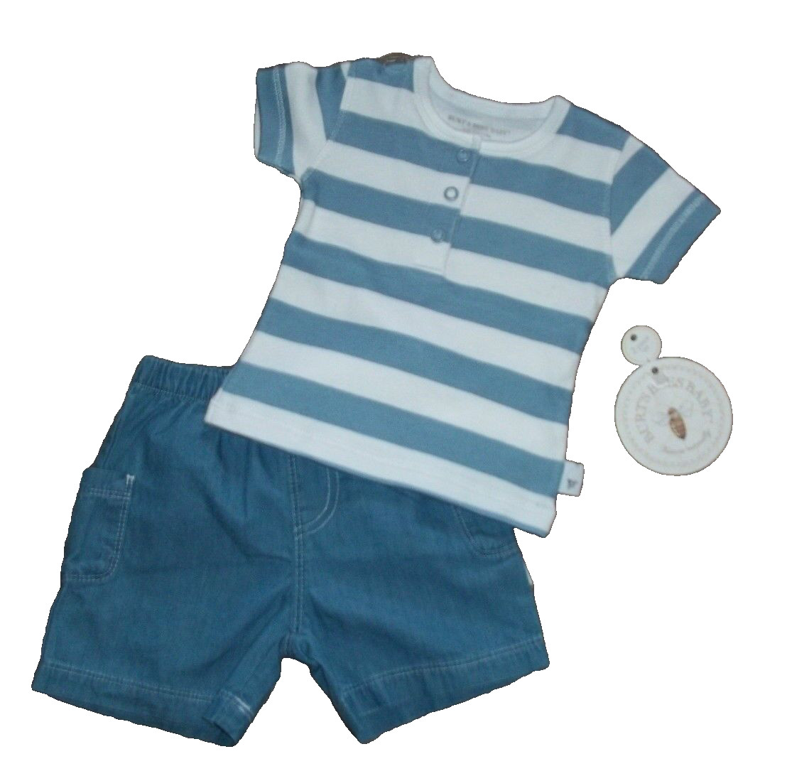BURT’S BEES Organic Chambray Rugby Outfit 2pc Short SET Baby Size 0-3 Months NEW