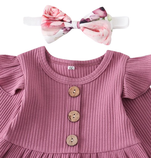 Newborn Baby Girl Purple Set Solid Knitting Long Sleeve Tops Floral Print Pants