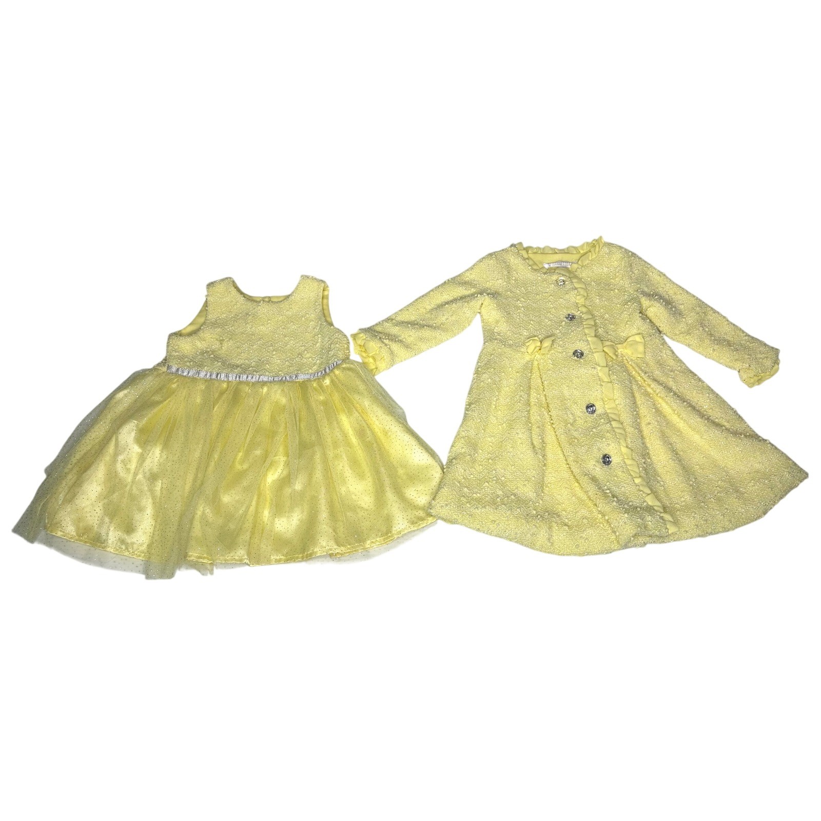 Nannette Kids Toddler Girls Yellow Tulle Dress and Textured Coat Set Size 2T