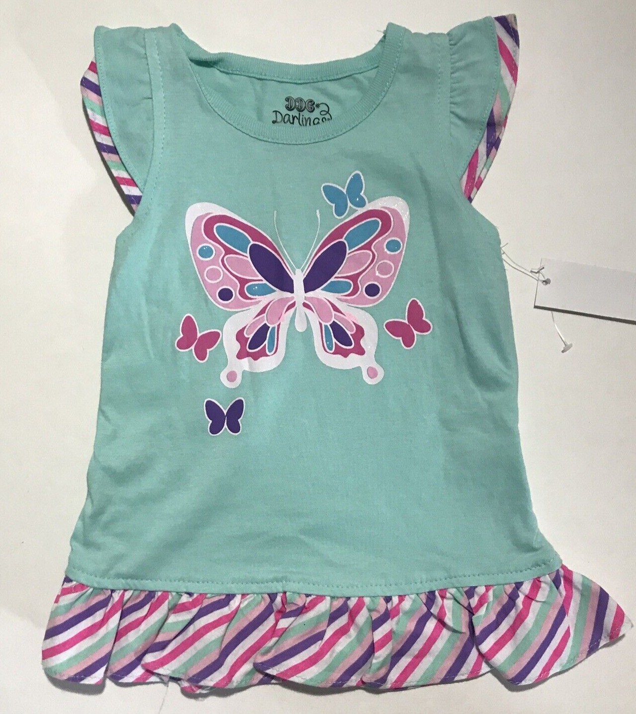 DDG Darlings Girls 2 Piece Set -Butterfly Shirt & Striped Shorts -Size 24mos NEW