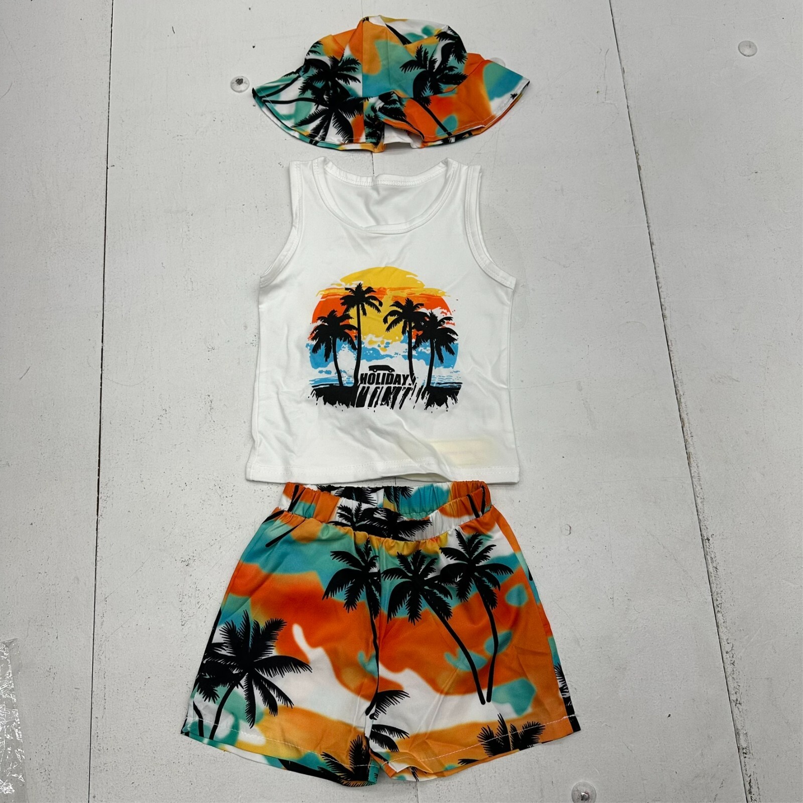Shein White Blue Orange 3 Piece Summer Outfit Set Baby Boys Size 9-12 Months