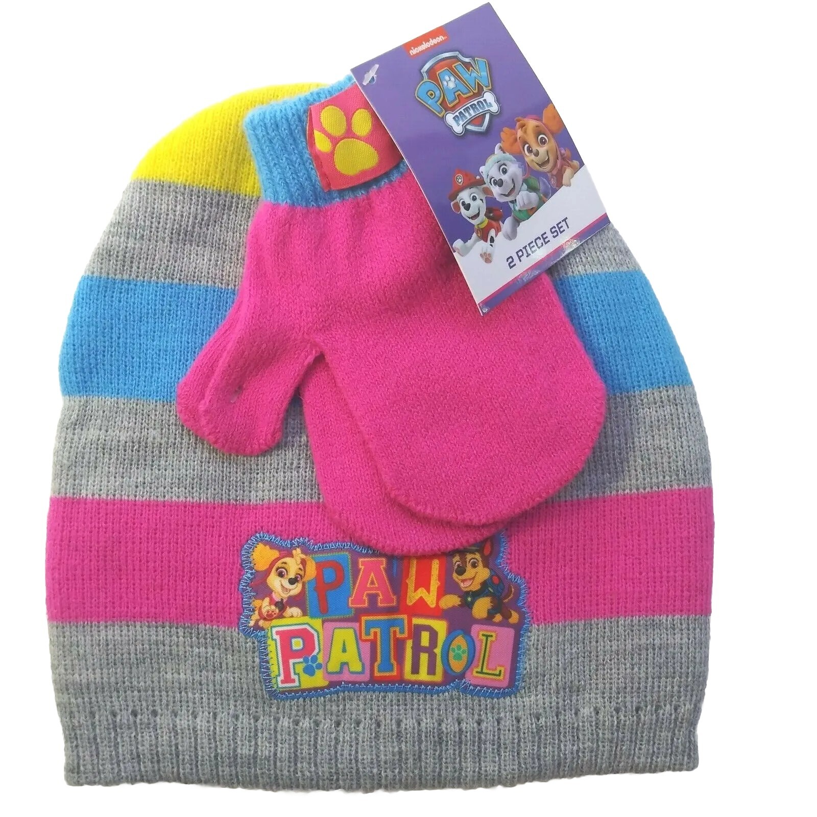 Nickelodeon Paw Patrol Toddler Girls Winter Hat & Mitten Set Pink Skye Dog Puppy