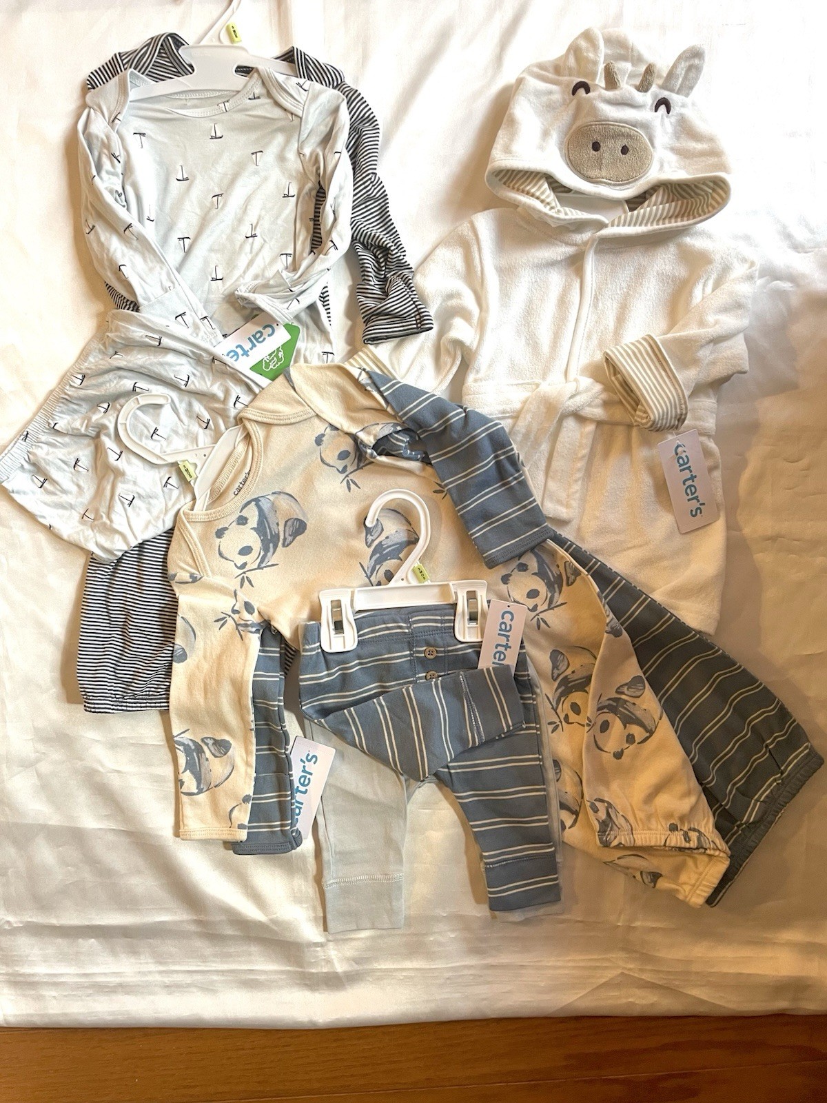 NWT Boys Carters Baby 3 Months 7 pc Bundle Cow Bathrobe Pants One piece Gowns