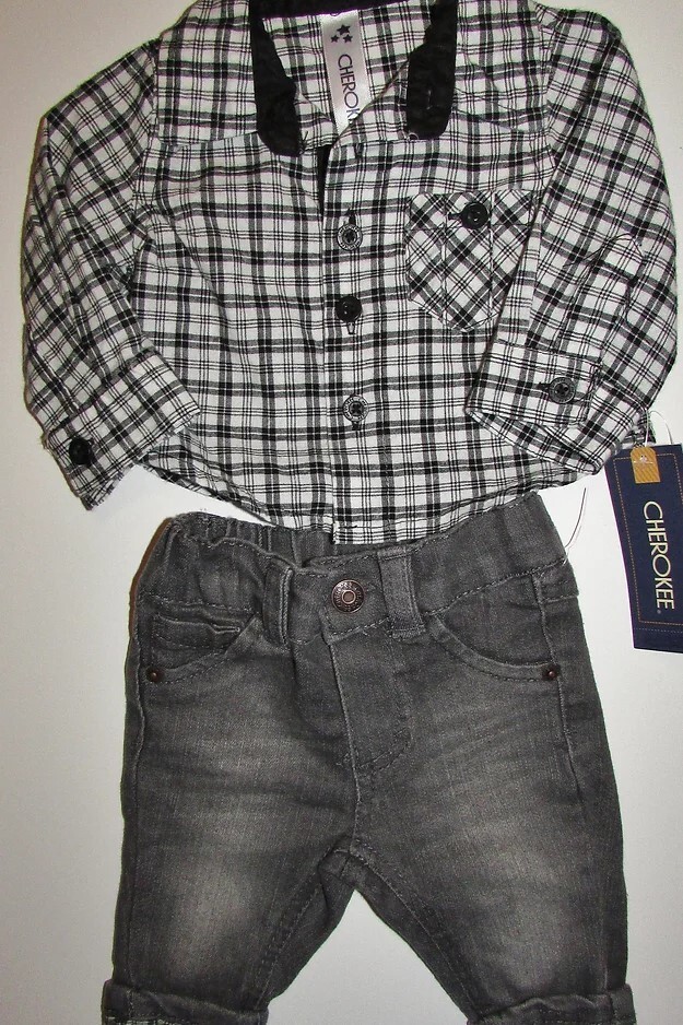 CHEROKEE 2 piece set black/white/gray/stripes size NEWBORN