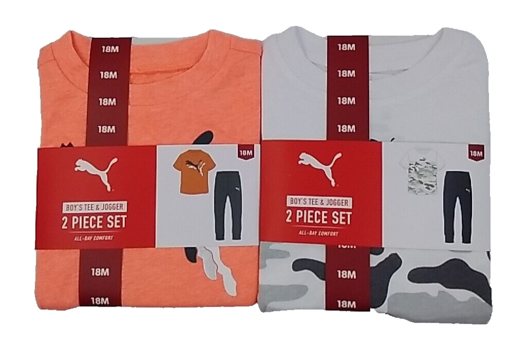 Lot 2 Puma Boy Activewear Sets 4 Pieces 2-Short Sleeve Tees and 2-Joggers Sz 18M
