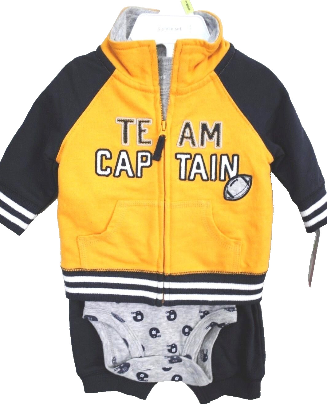 Carter’s 3-Piece TEAM CAPTAIN Jacket Bodysuit Pants Football Size 3M NEW