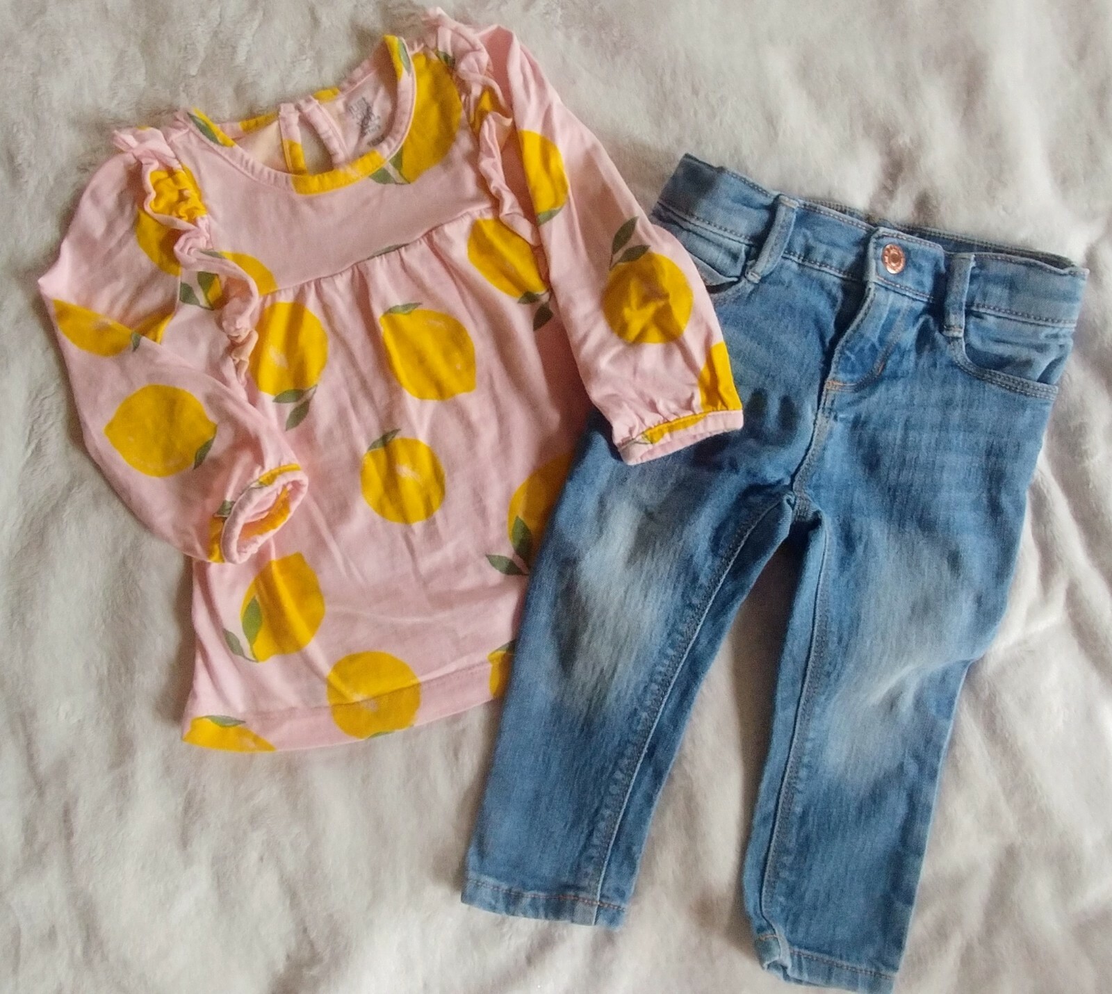 shirt and pants 18 month Carters and Old Navy girl jean lemon long sleeve baby