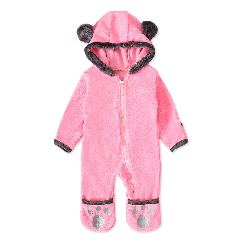 Winter Newborn Baby Boy Girl Bear Jumpsuit Solid Hooded Romper Warm Coat Outwear