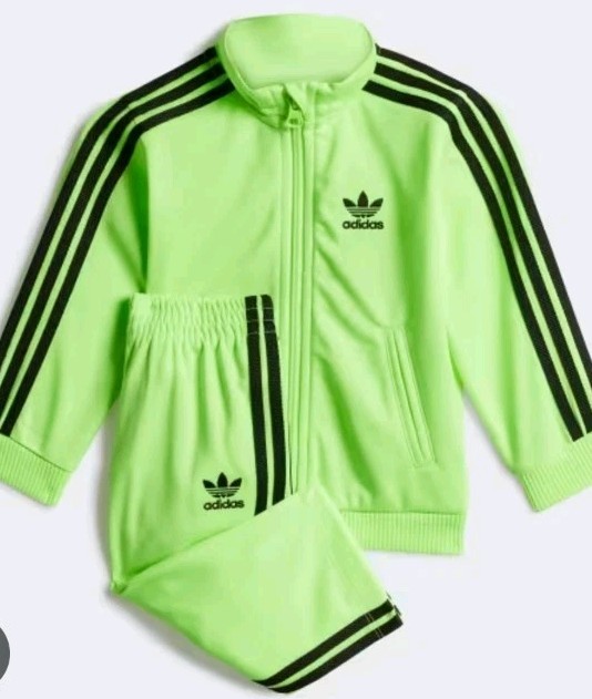 Adidas Adicolor Firebird Track Suit Toddler Size 2T. Neon Pants & Zip Up Jacket