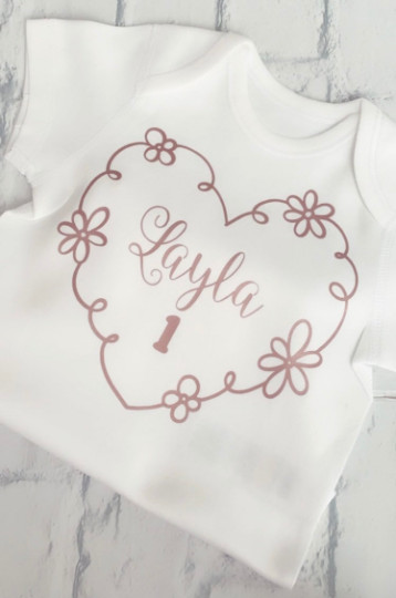 Custom Girls 1st First Birthday Set Tutu Rose Gold Boho Chic Flower Circle One